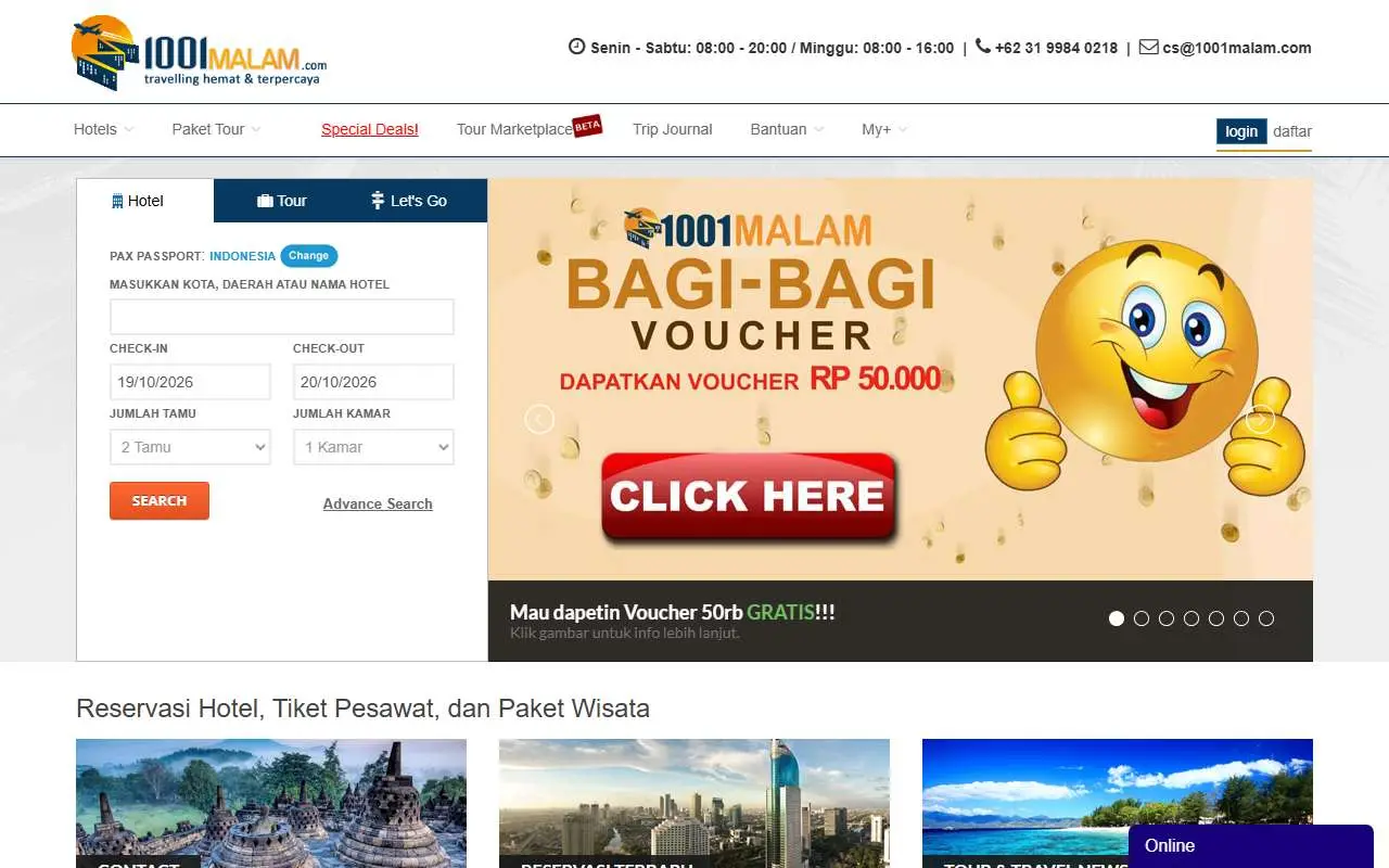 Tampilan website resmi 1001malam.com (1001malam.com)