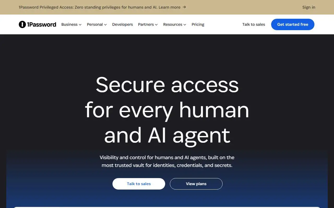 Tampilan website resmi 1Password (1password.com)