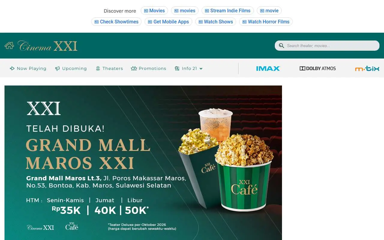 Tampilan website resmi Bioskop 21 (21cineplex.com)