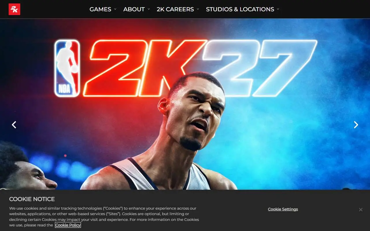 Tampilan website resmi 2K (2k.com)