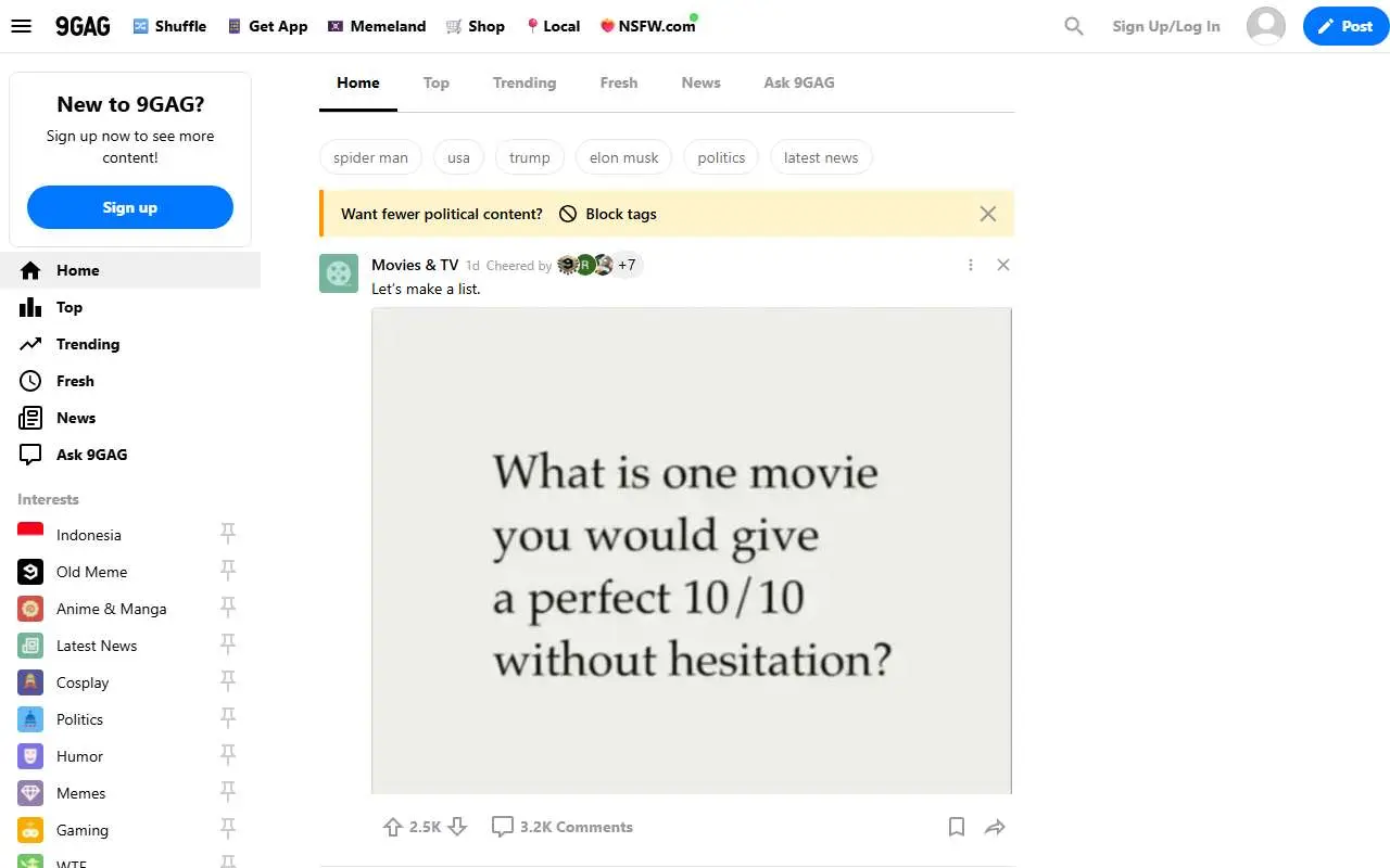 Tampilan website resmi 9gag (9gag.com)