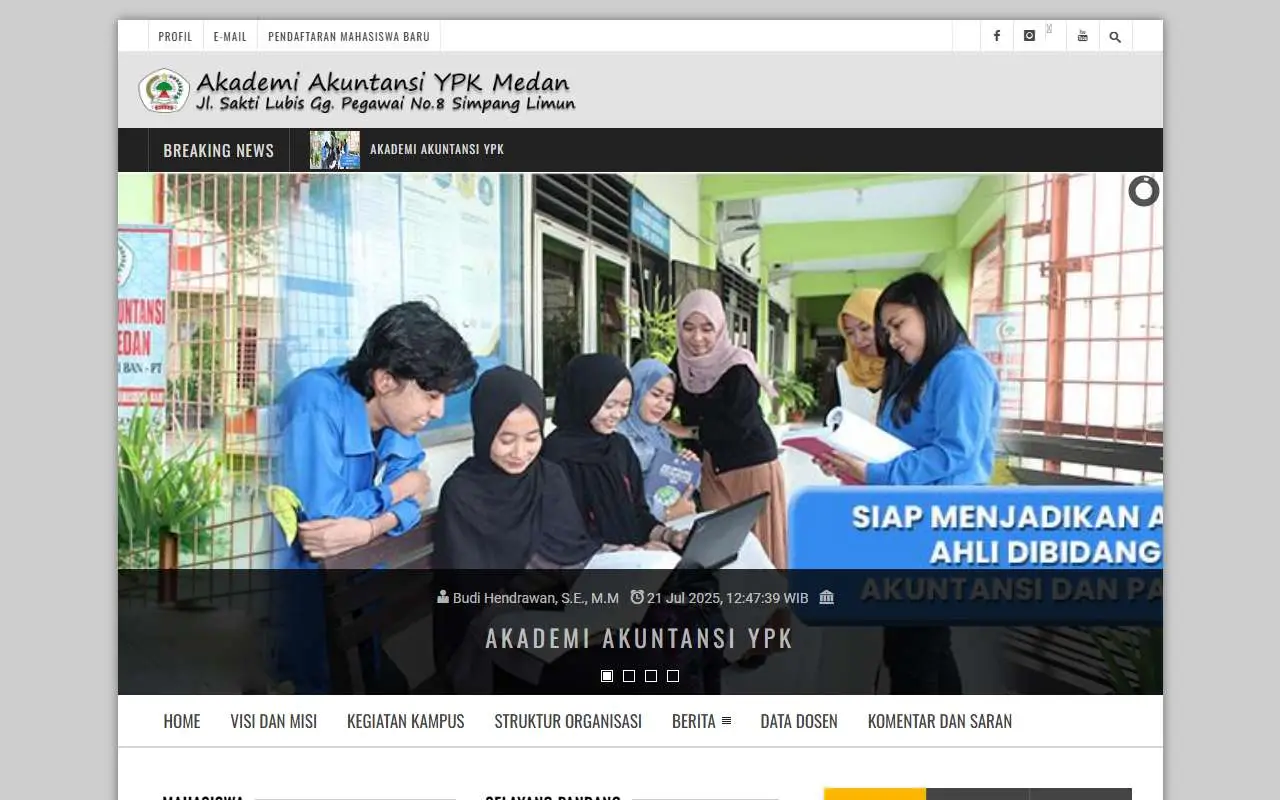 Tampilan website resmi Akademi Akuntansi YPK Medan (aaypkmedan.ac.id)