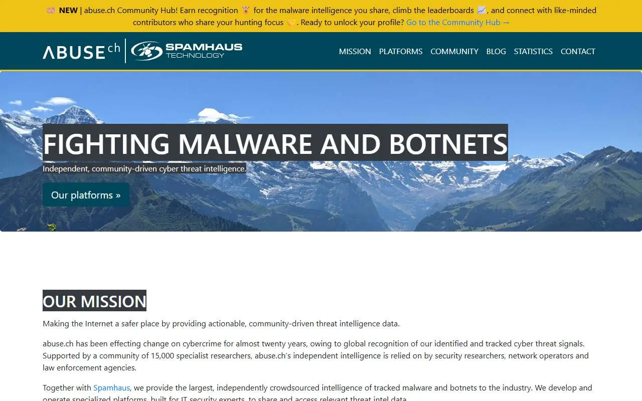Tampilan website resmi abuse.ch (abuse.ch)