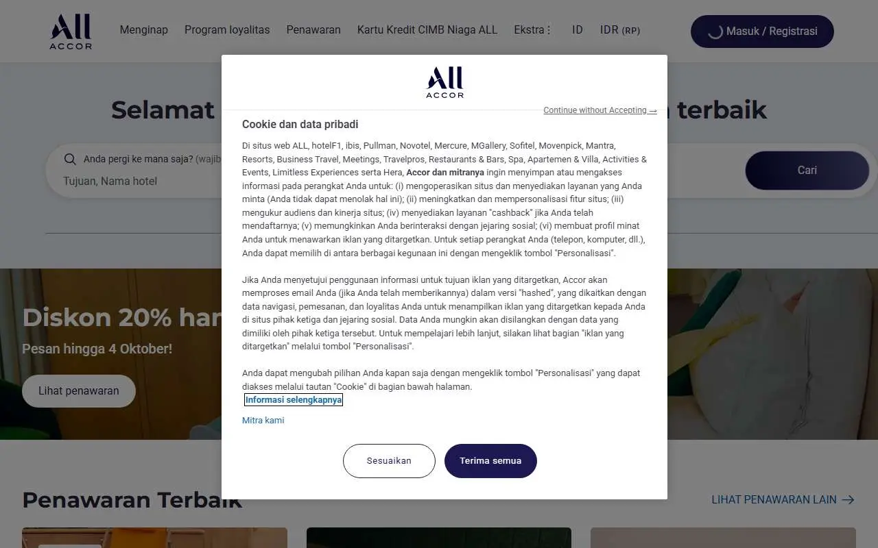 Tampilan website resmi Accor (accor.com)