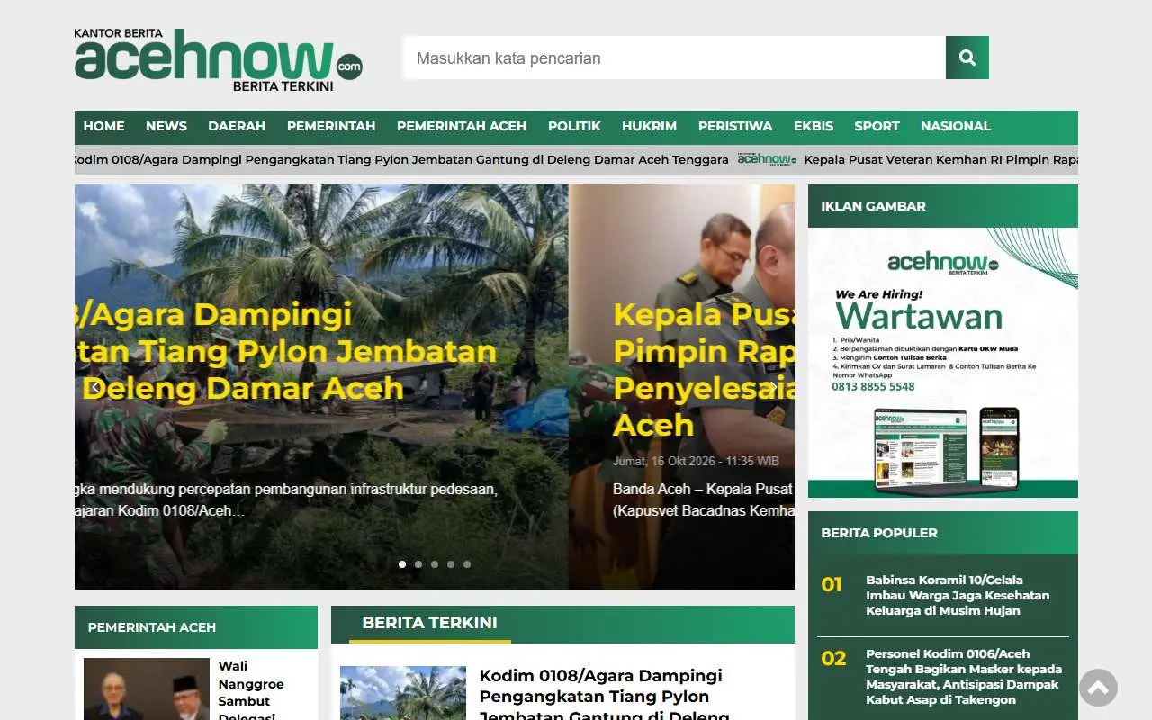 Tampilan website resmi Acehnow (acehnow.com)