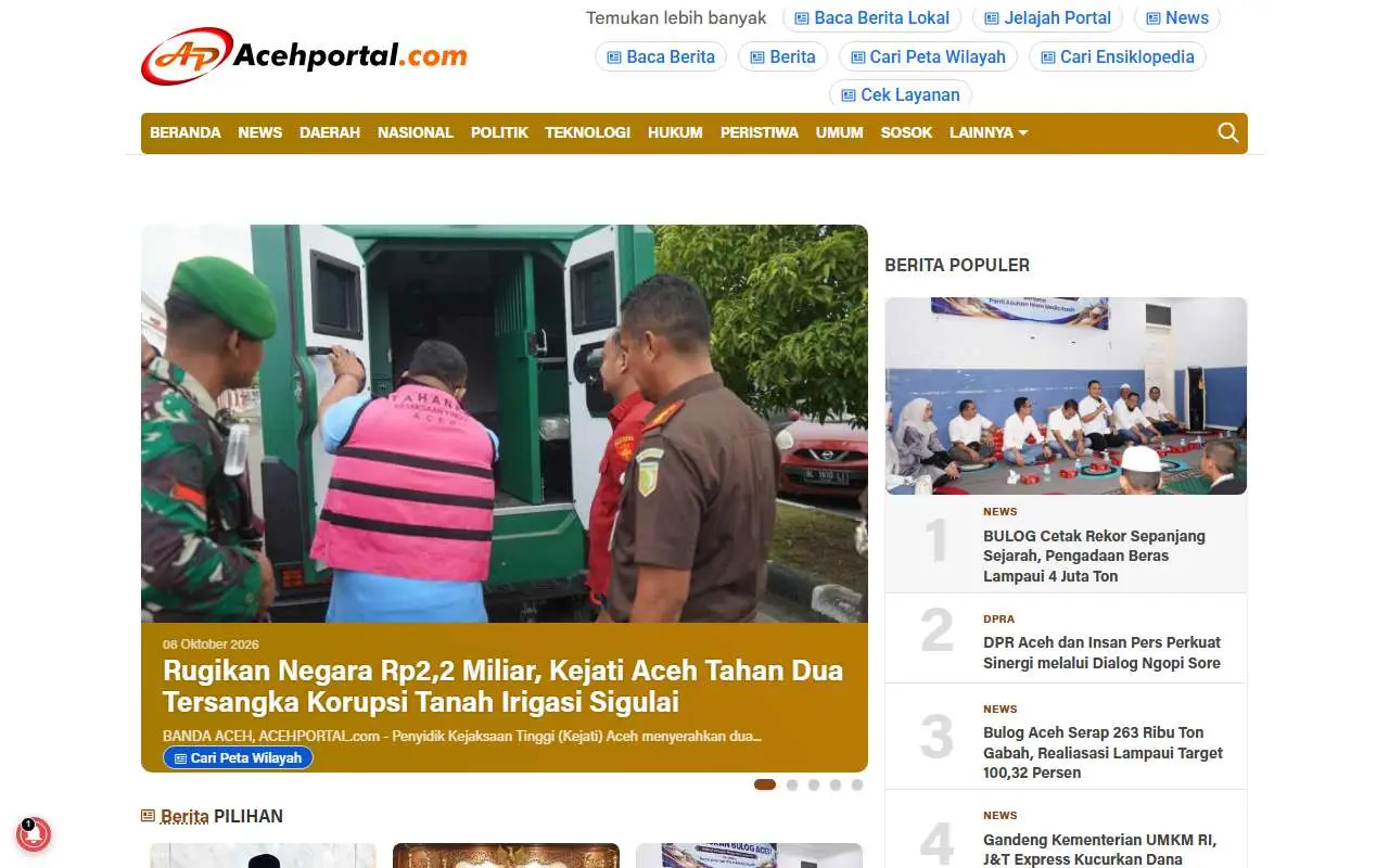 Tampilan website resmi Aceh Portal (acehportal.com)