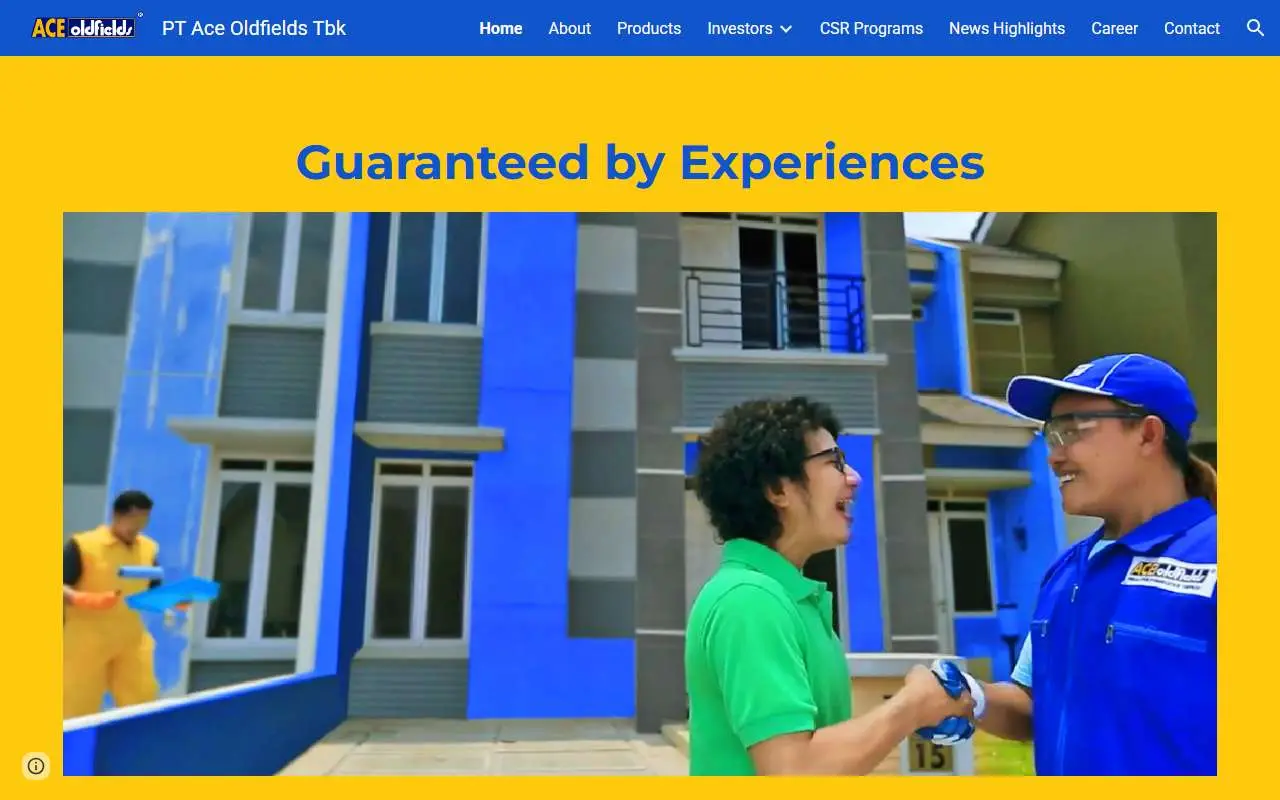 Tampilan website resmi Ace Oldfields (aceoldfields.com)