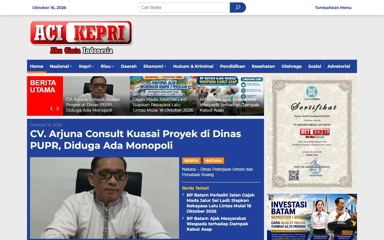 Tampilan website resmi Acikepri (acikepri.com)
