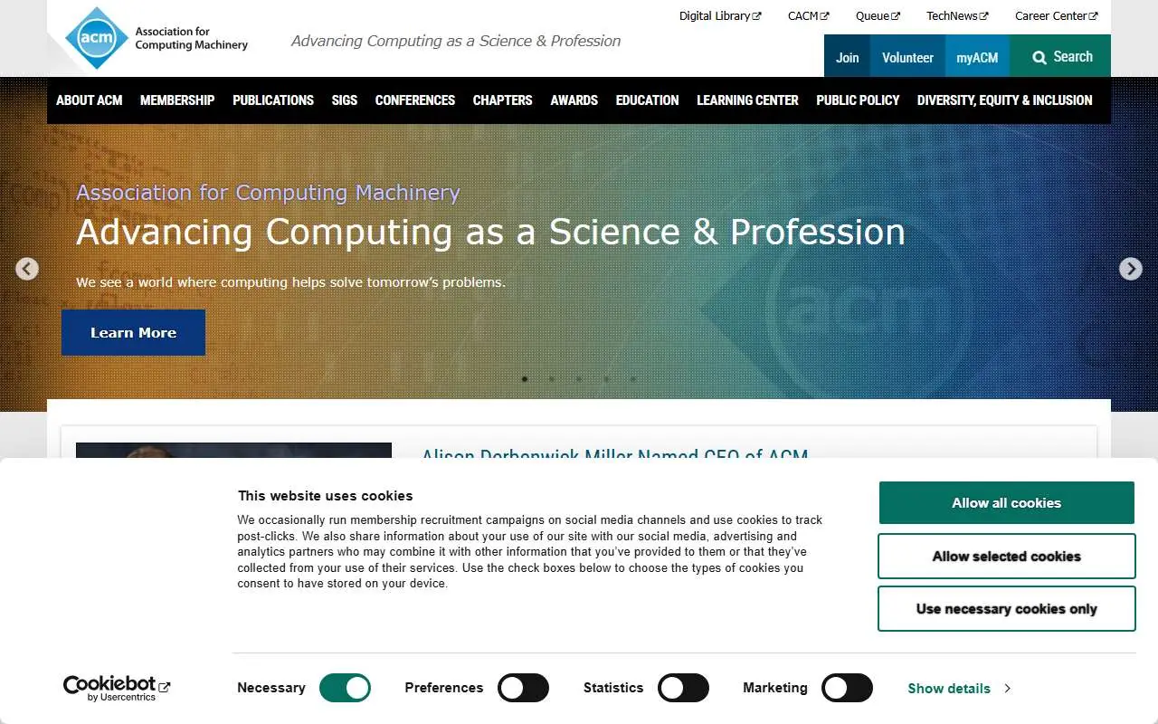 Tampilan website resmi ACM (acm.org)