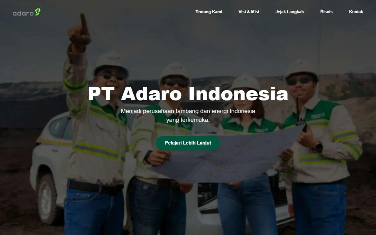 Tampilan website resmi Adaro Indonesia (adaroindonesia.id)
