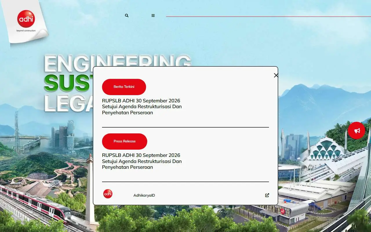 Tampilan website resmi Adhi Karya (adhi.co.id)