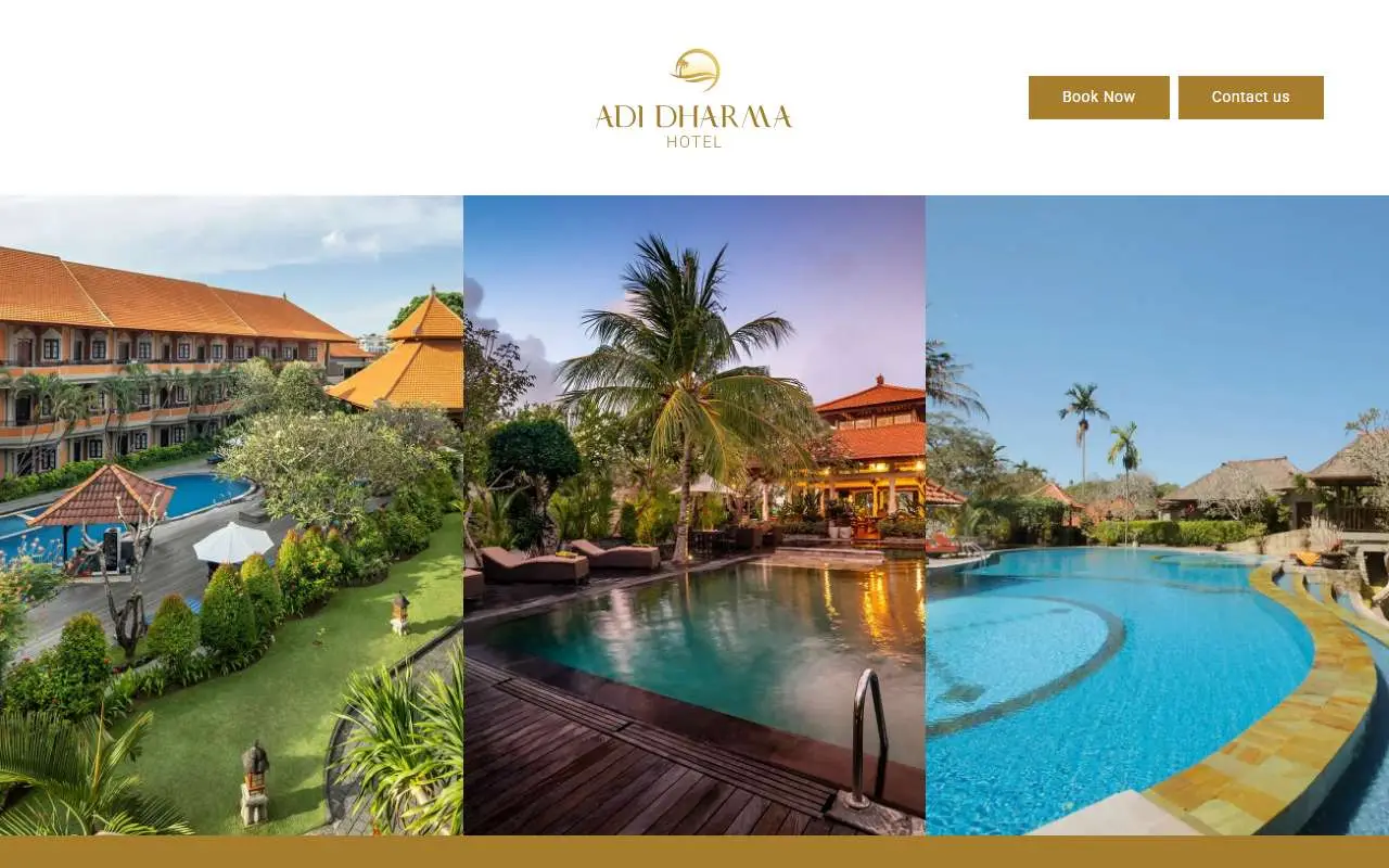 Tampilan website resmi Adi Dharma Hotel Kuta (adidharmahotel.com)