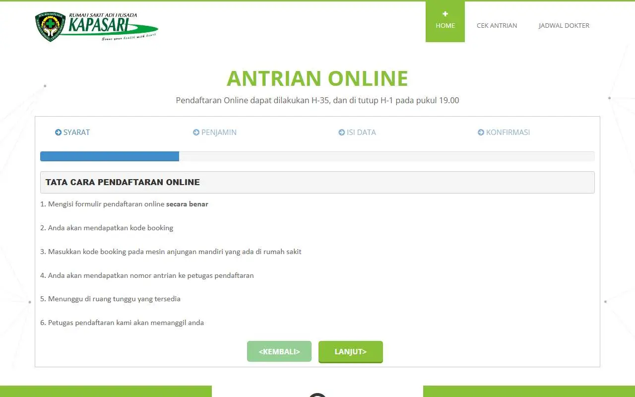 Tampilan website resmi RS Umum Adi Husada Kapasari (adihusadakapasari.co.id)