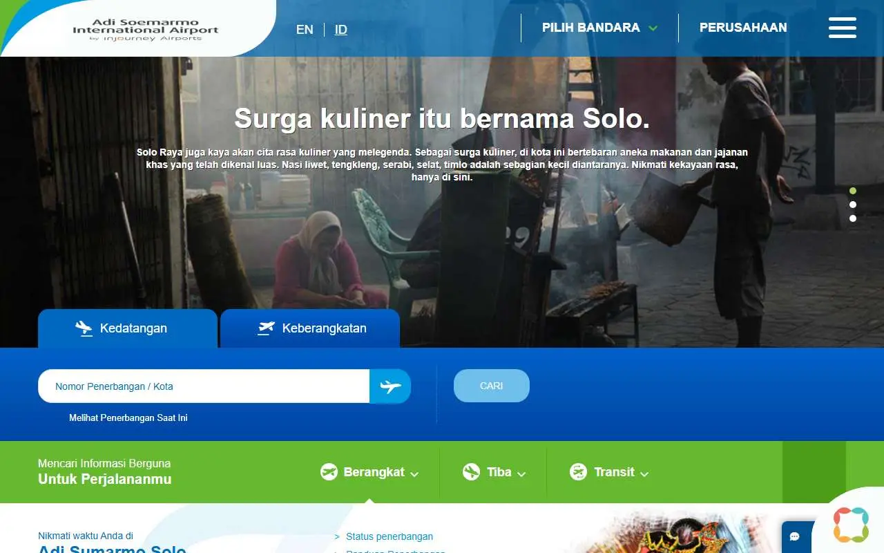 Tampilan website resmi Bandara Adi Soemarmo Solo (adisumarmo-airport.com)