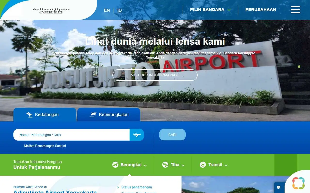 Tampilan website resmi Bandara Adisutjipto Yogyakarta (adisutjipto-airport.co.id)