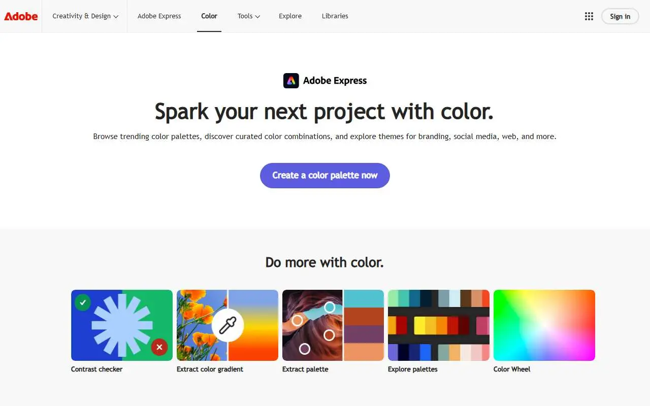 Tampilan website resmi Adobe Color (color.adobe.com)