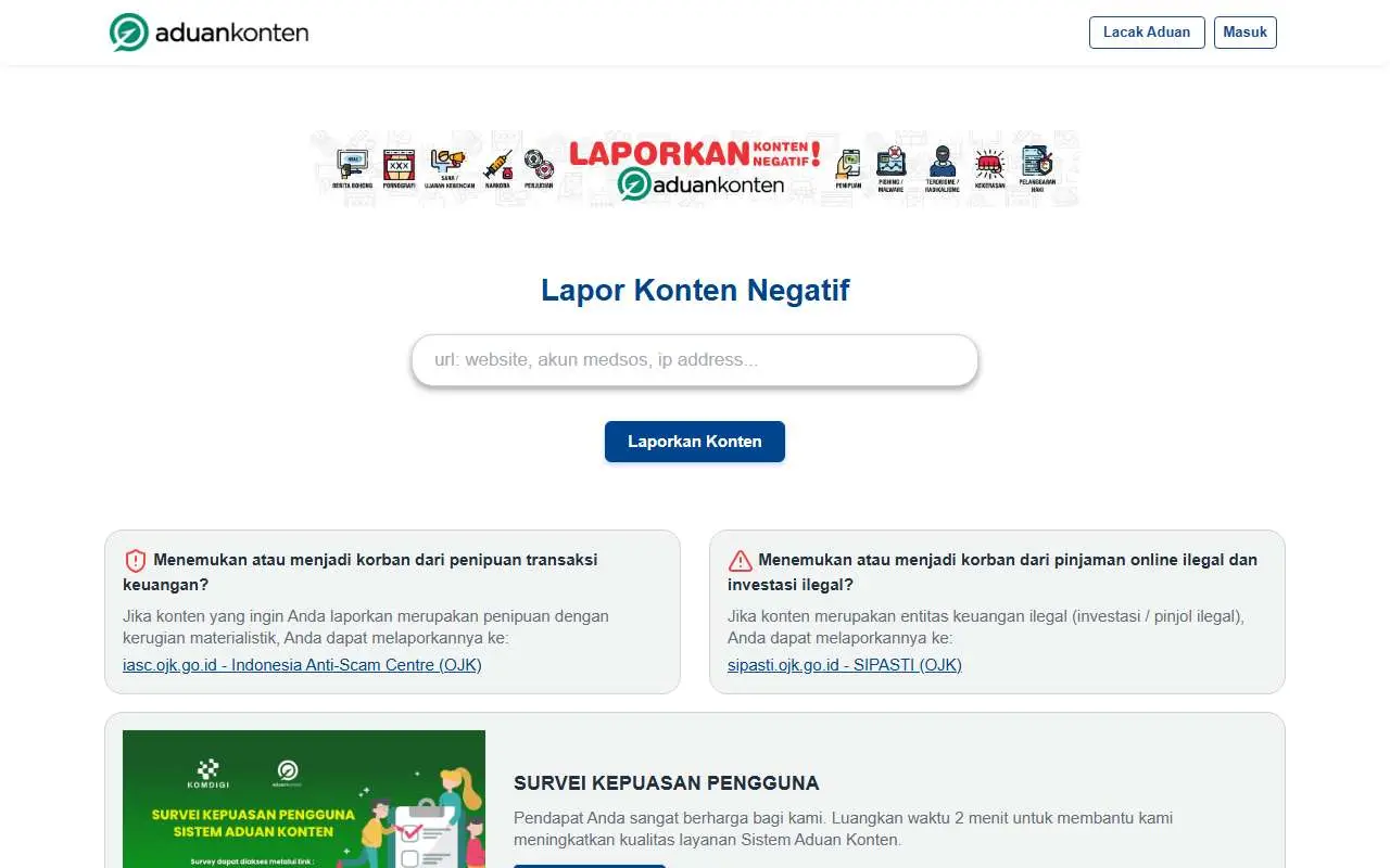 Tampilan website resmi Aduan Konten (aduankonten.id)