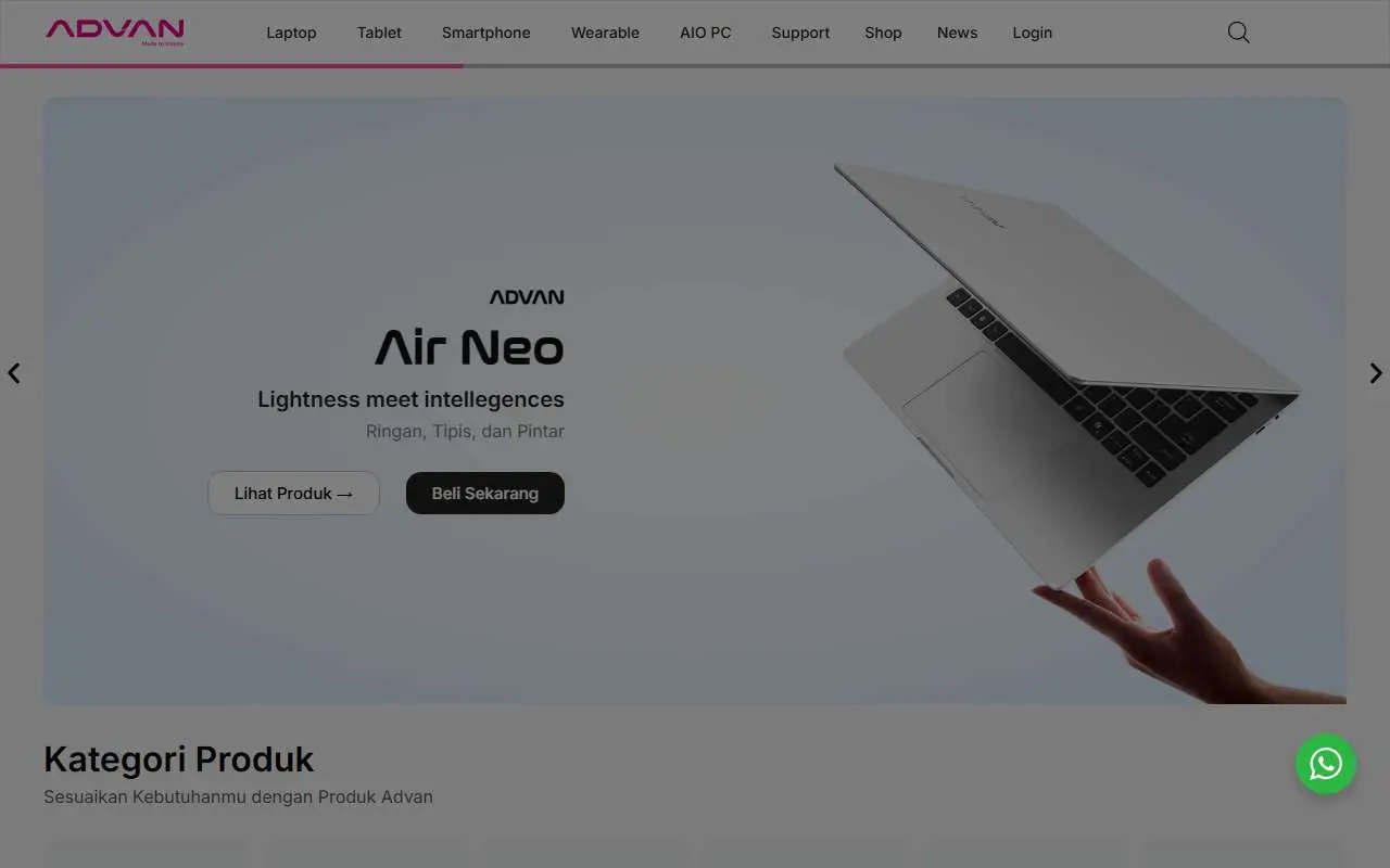Tampilan website resmi Advan (advandigital.com)