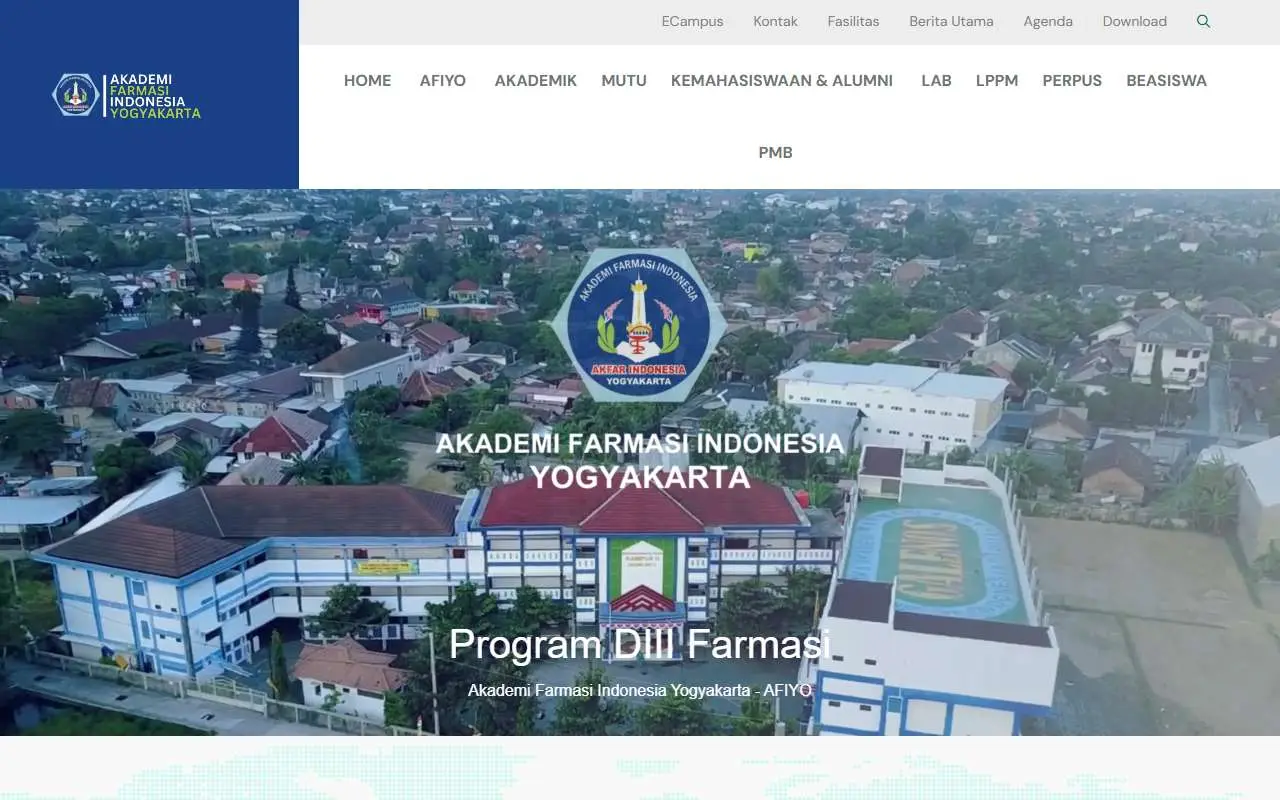 Tampilan website resmi Akademi Farmasi Indonesia Yogyakarta (afi.ac.id)