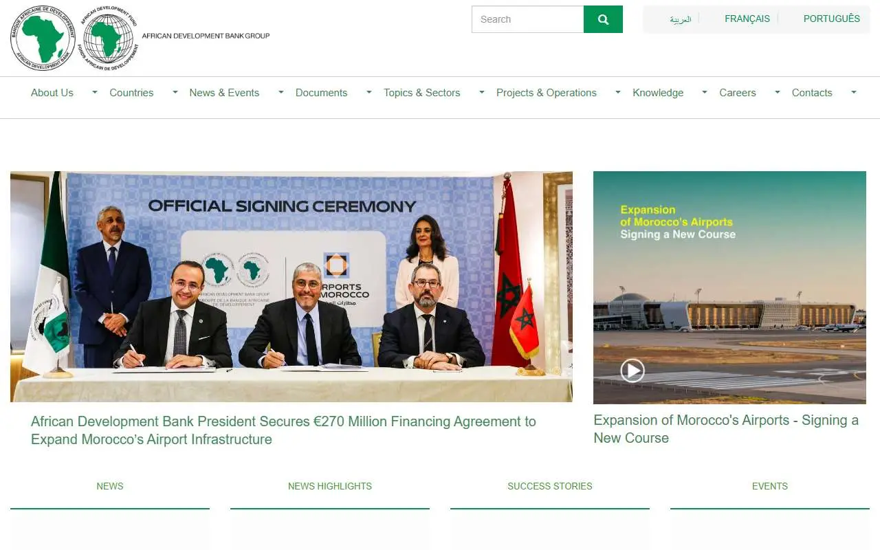 Tampilan website resmi Bank Pembangunan Afrika (afdb.org)