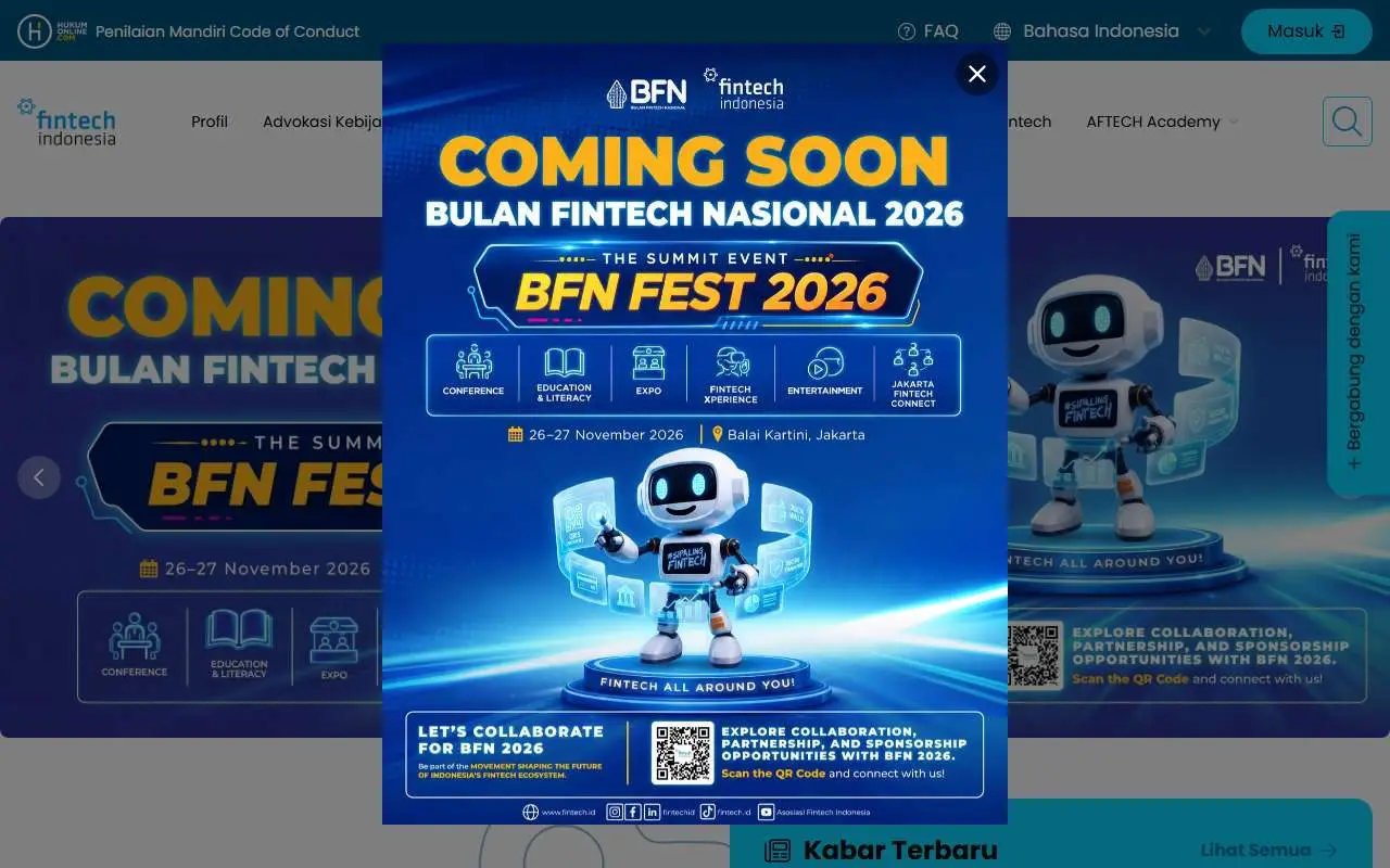 Tampilan website resmi AFTECH (fintech.id)