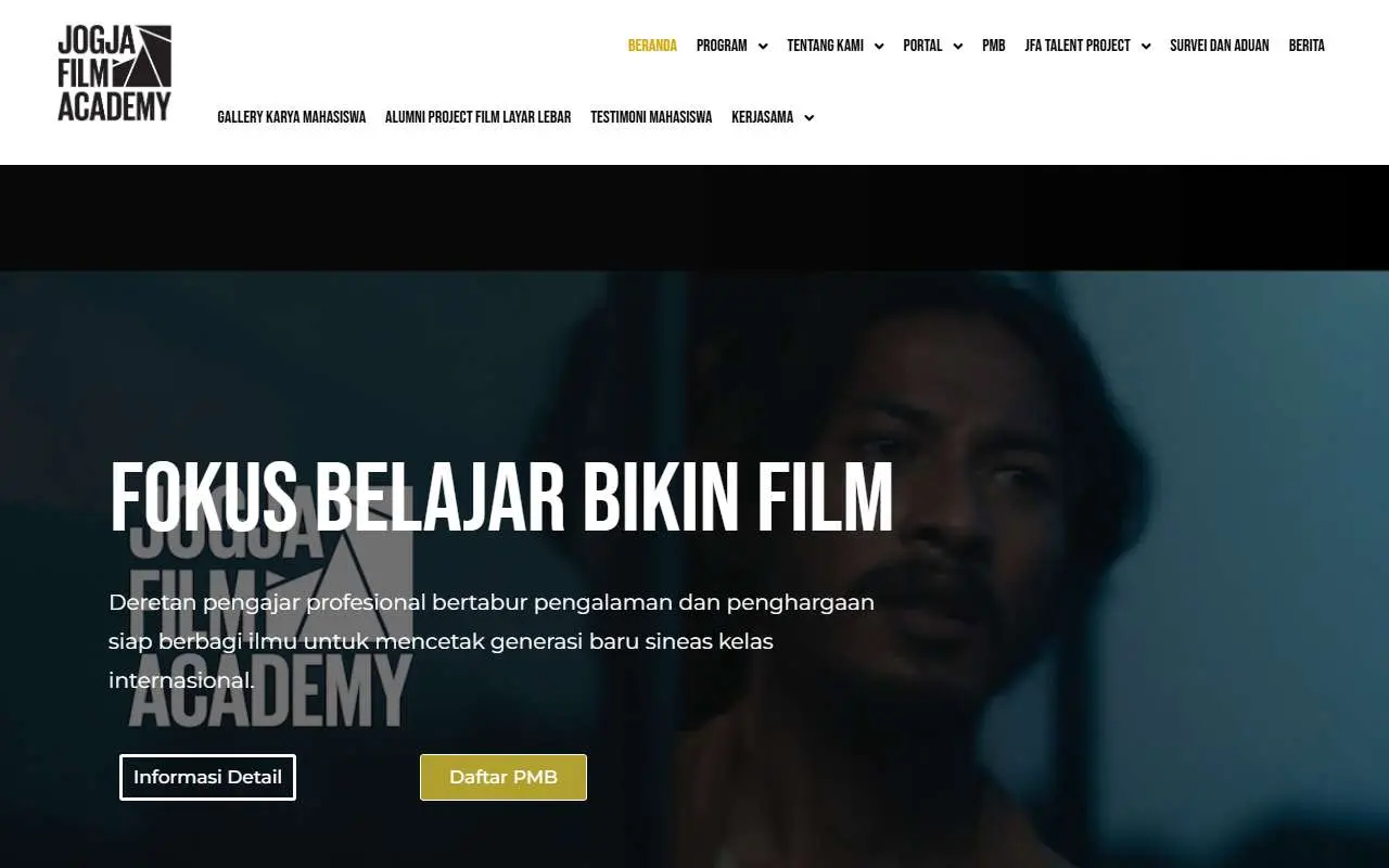 Tampilan website resmi Akademi Film Yogyakarta (afy.ac.id)