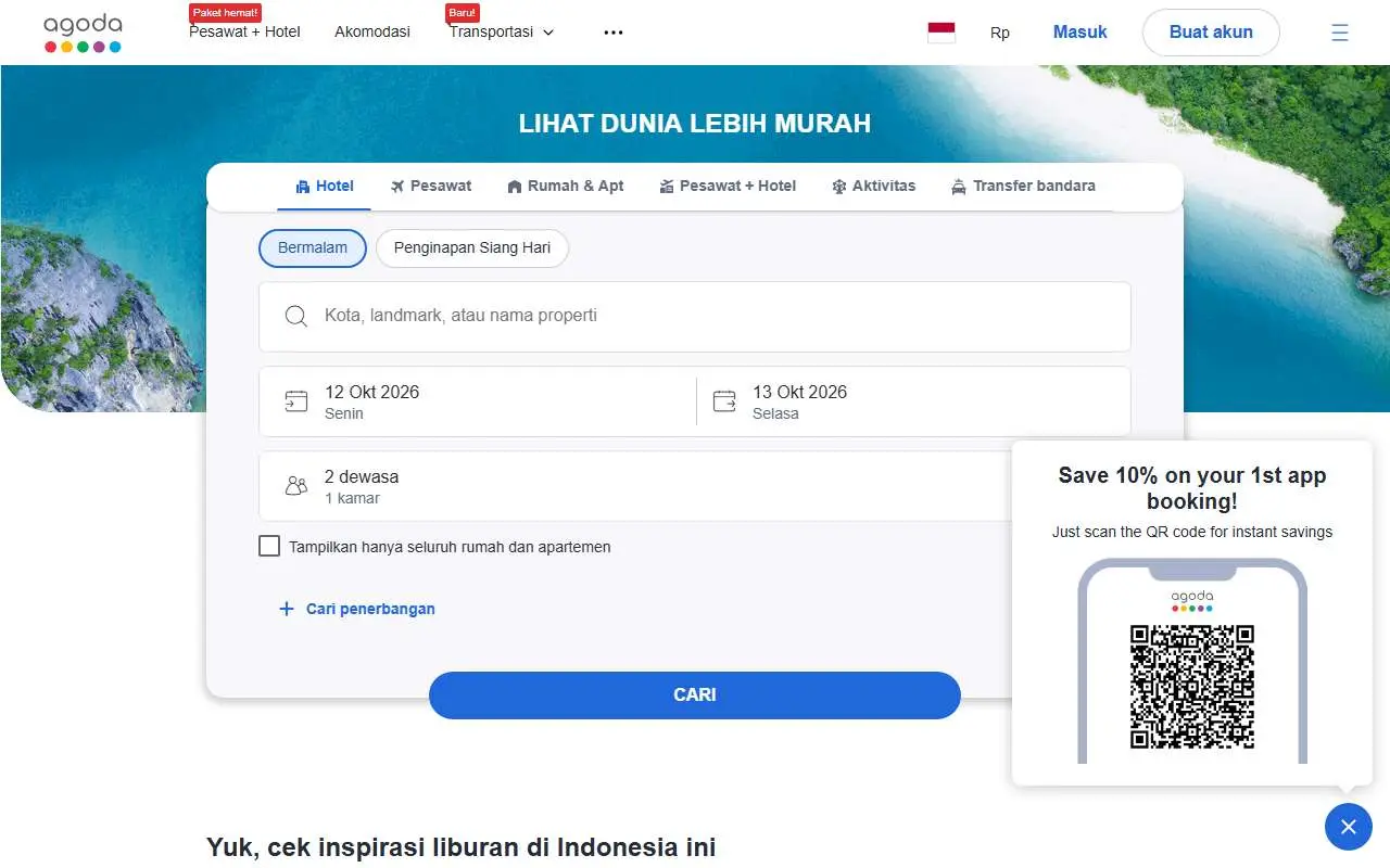 Tampilan website resmi Agoda (agoda.com)