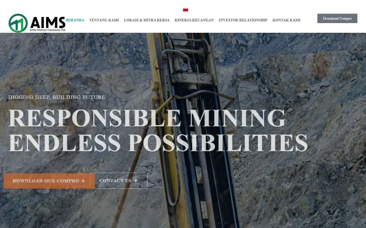 Tampilan website resmi Artha Mahiya Investama (aimsinvestama.com)