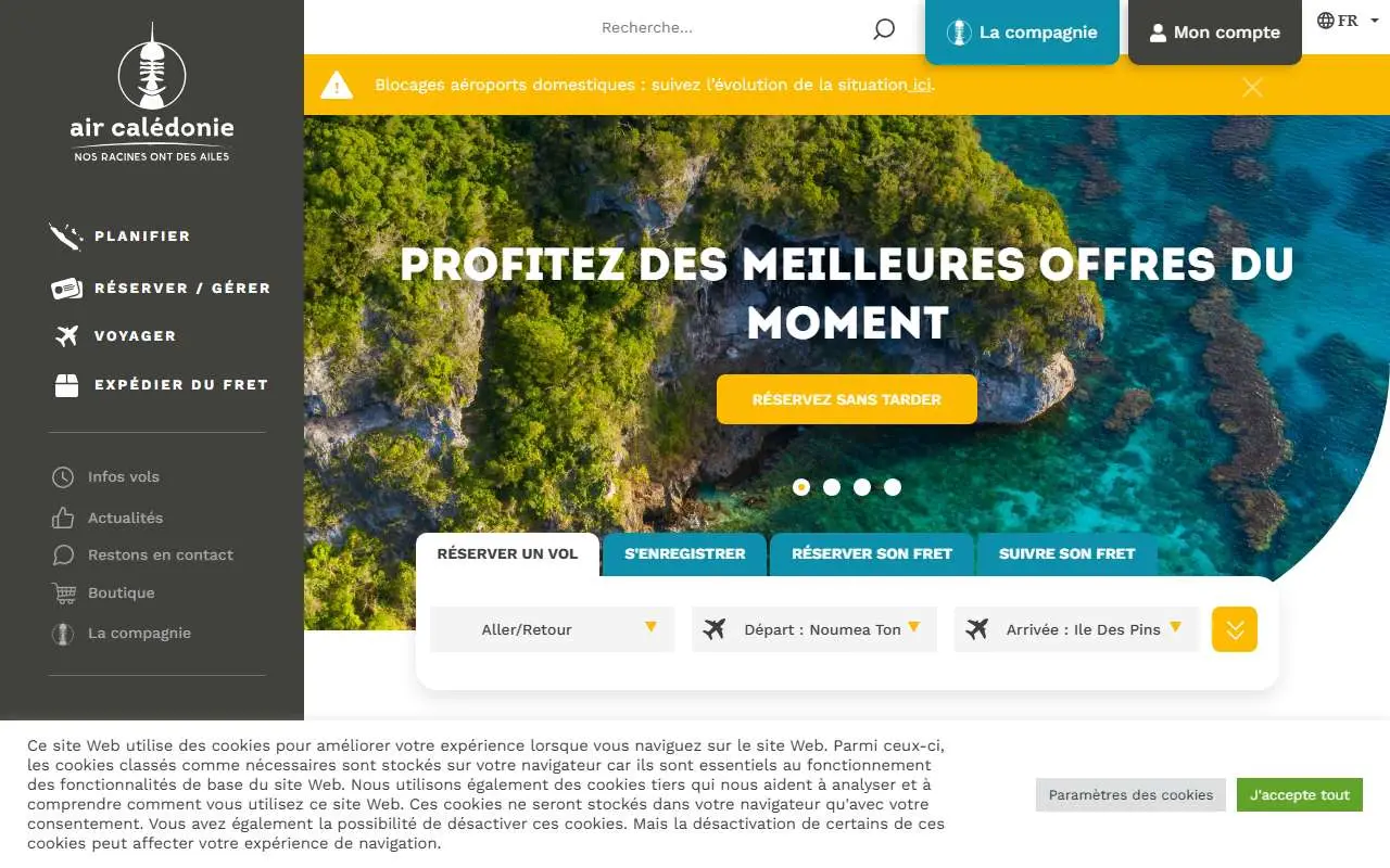 Tampilan website resmi Air Calédonie (air-caledonie.nc)