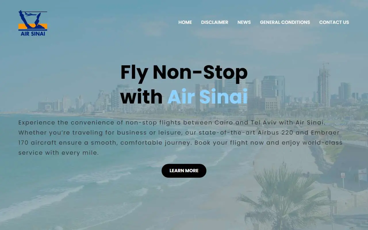 Tampilan website resmi Air Sinai (flyairsinai.com)