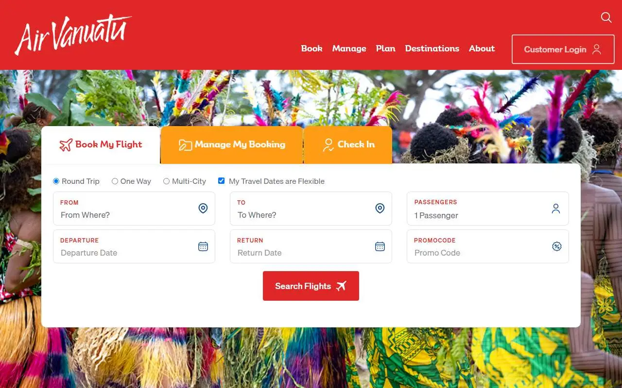 Tampilan website resmi Air Vanuatu (airvanuatu.com)