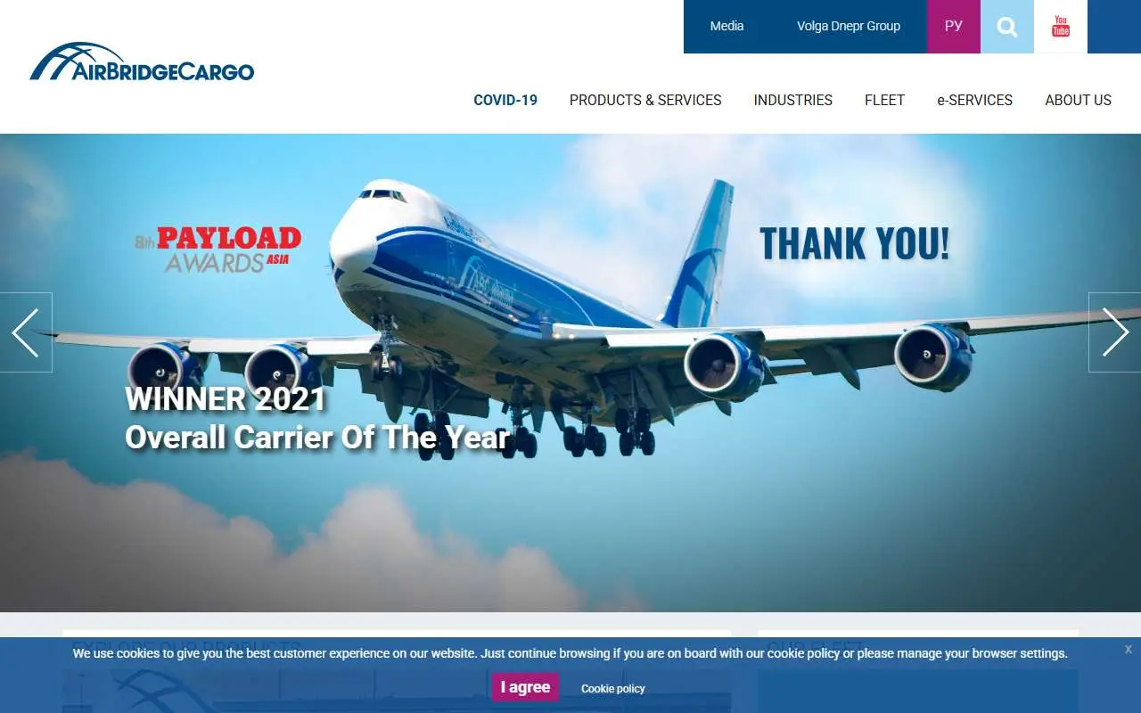 Tampilan website resmi AirBridgeCargo Airlines (airbridgecargo.com)