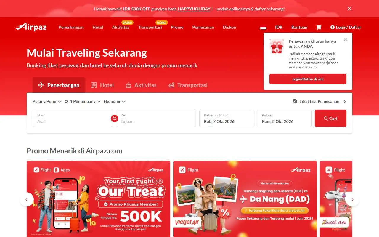 Tampilan website resmi Airpaz (airpaz.com)
