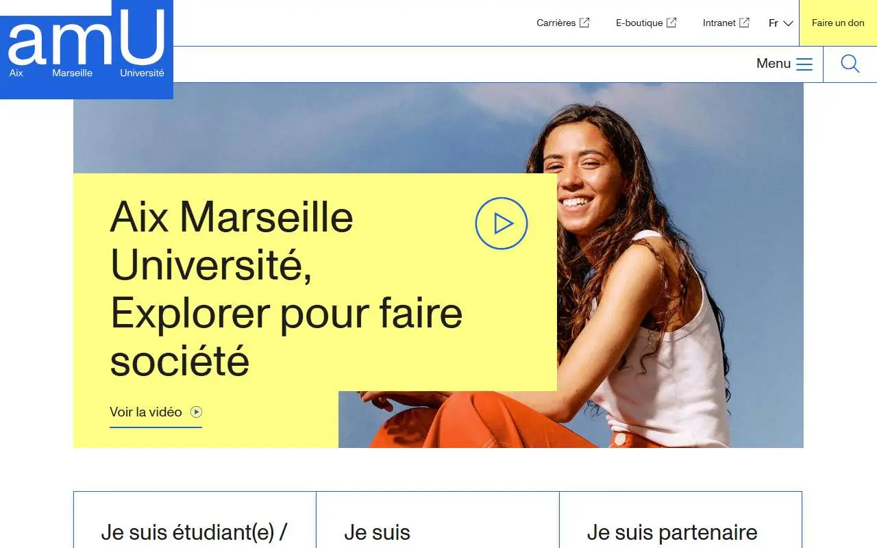 Tampilan website resmi Université d'Aix-Marseille (univ-amu.fr)