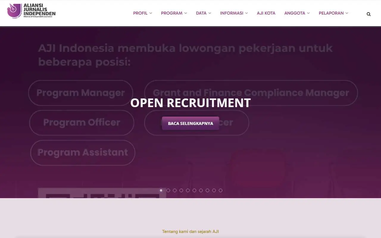 Tampilan website resmi AJI Indonesia (aji.or.id)