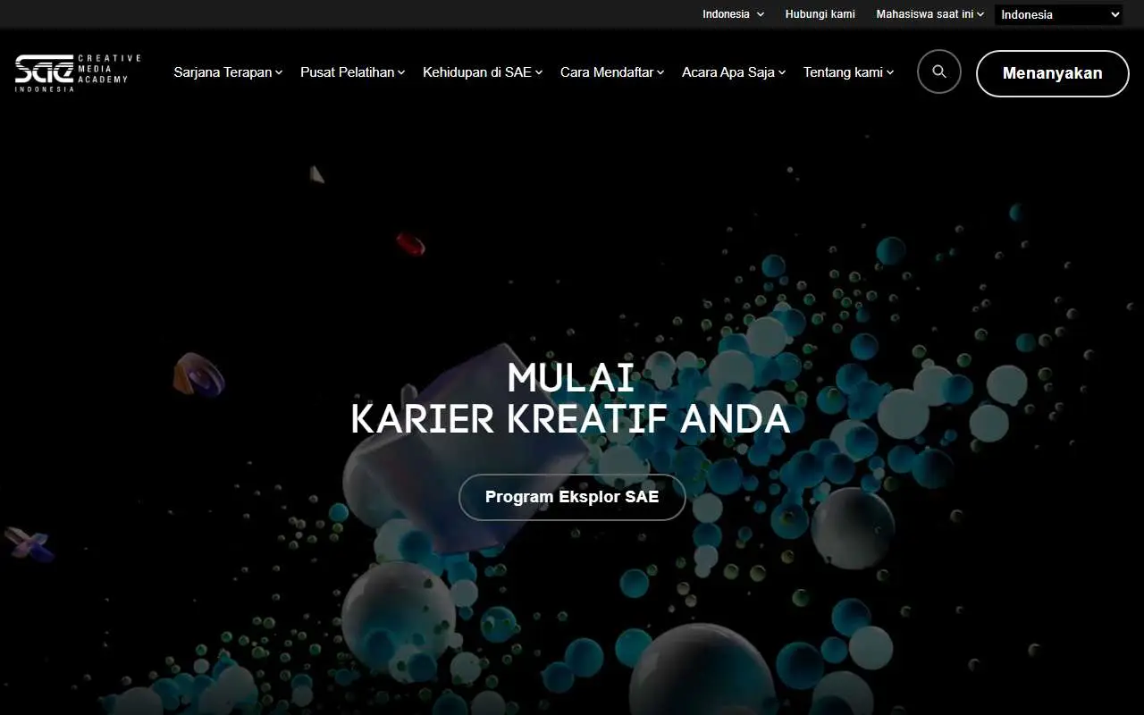 Tampilan website resmi Akademi Komunikasi SAE Indonesia (sae.ac.id)