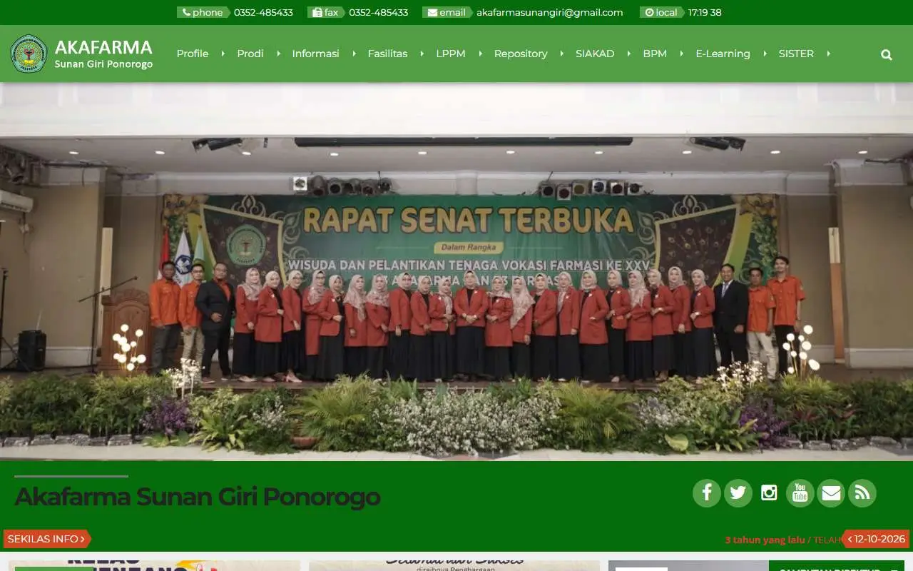 Tampilan website resmi Akafarma Sunan Giri Ponorogo (akafarmaponorogo.ac.id)
