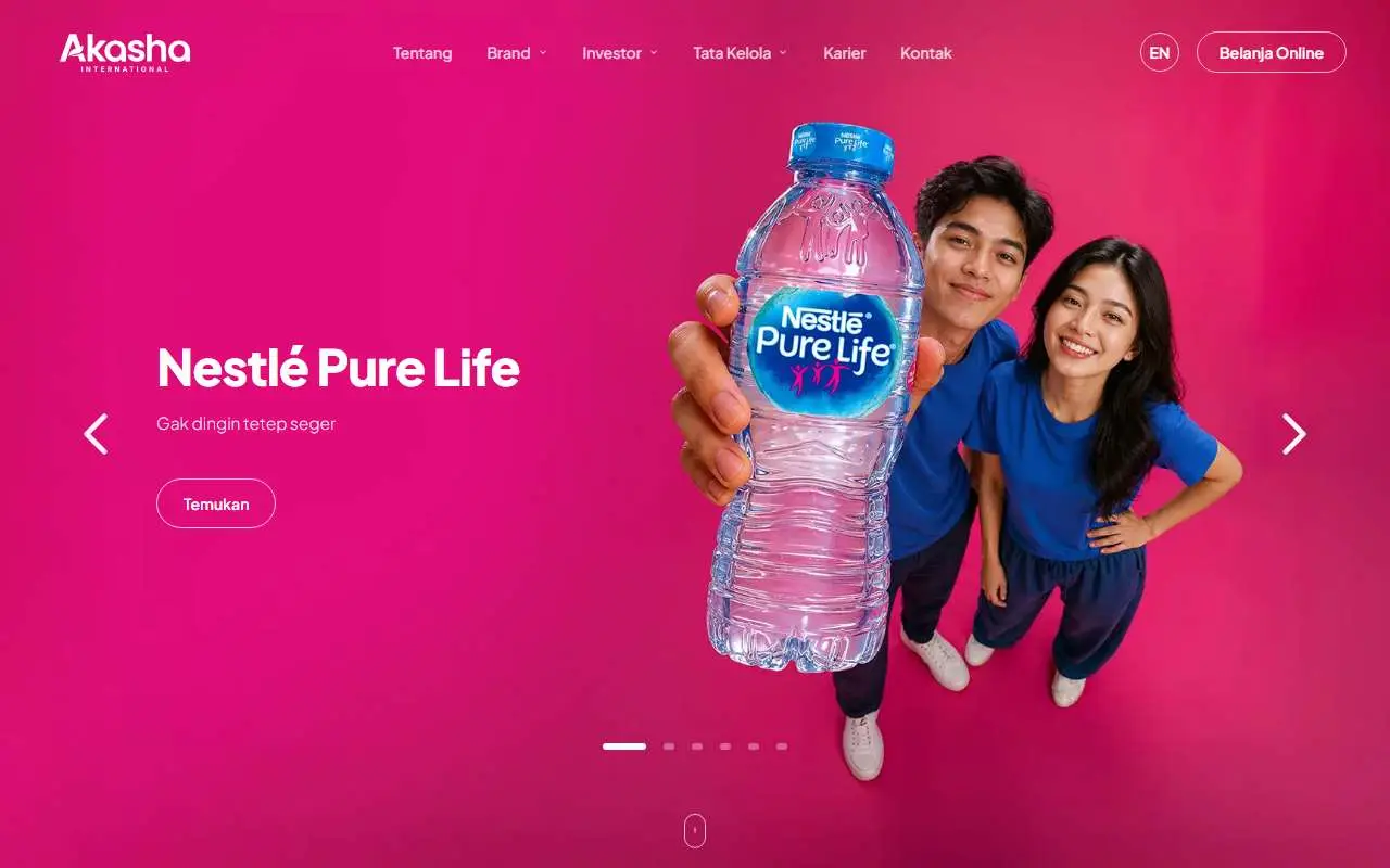 Tampilan website resmi Akasha Wira International (akashainternational.com)