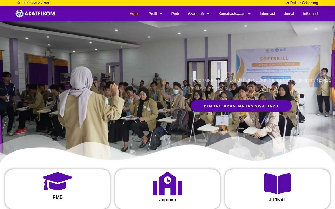 Tampilan website resmi Akademi Telekomunikasi Bogor (akatelkom-bogor.ac.id)