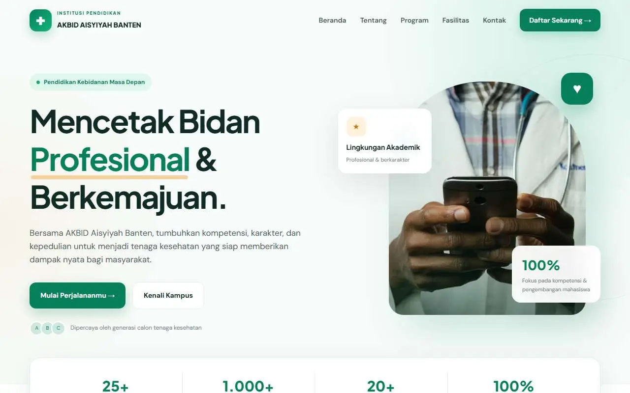 Tampilan website resmi Akademi Kebidanan Aisyiyah Serang (akbidaisyiyahbanten.ac.id)