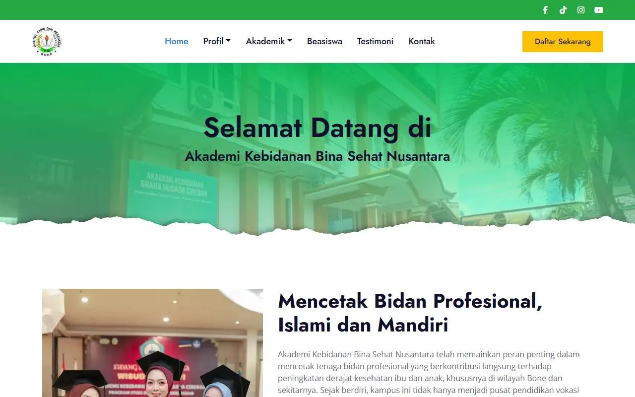 Tampilan website resmi Akademi Kebidanan Bina Sehat Nusantara (akbidbsn.ac.id)