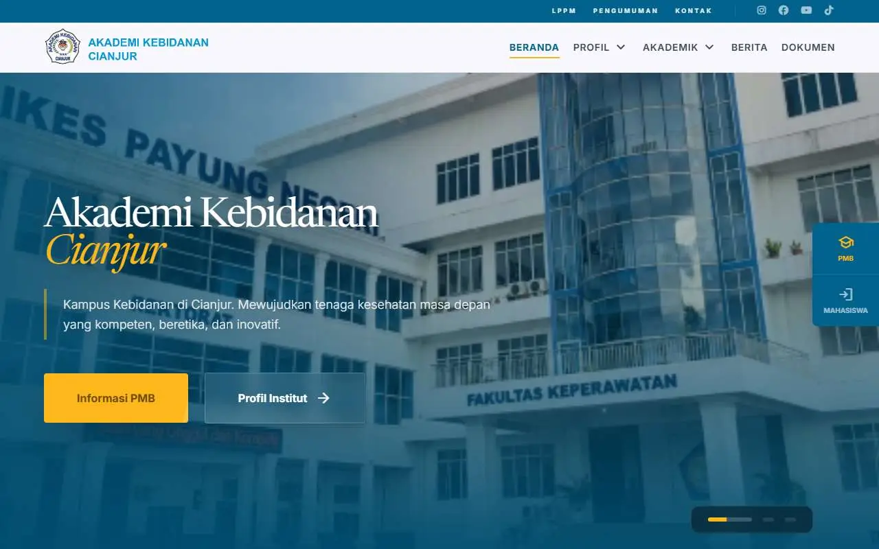 Tampilan website resmi Akademi Kebidanan Cianjur (akbidcianjur.ac.id)