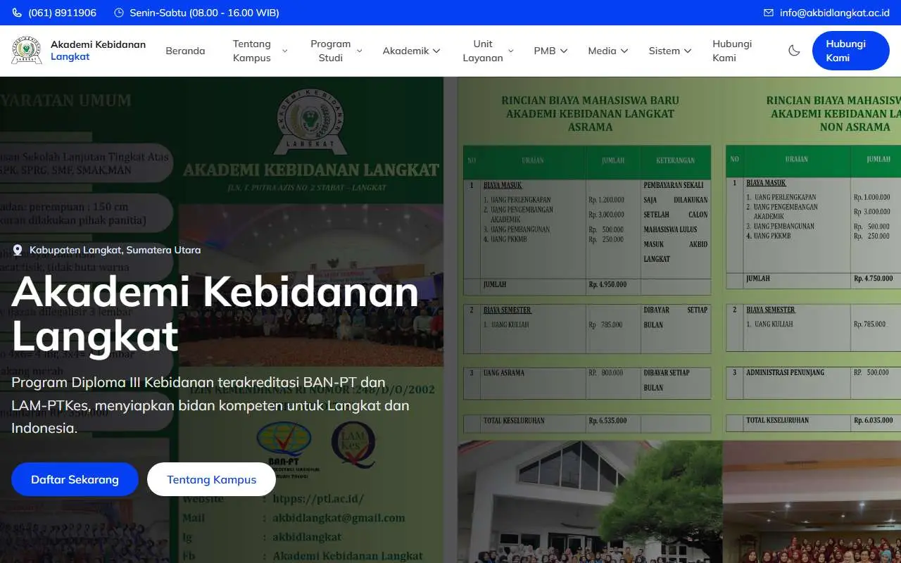 Tampilan website resmi Akademi Kebidanan Langkat (akbidlangkat.ac.id)