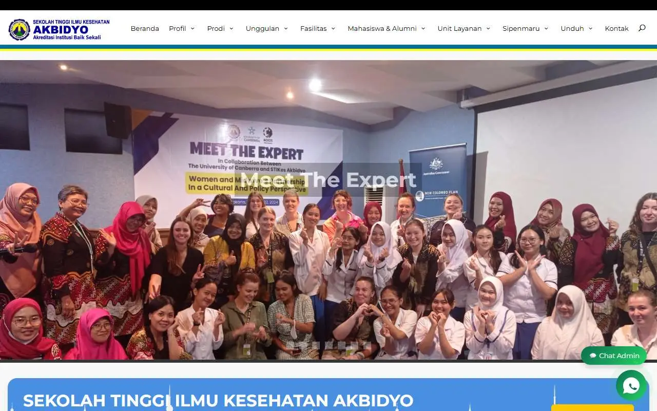 Tampilan website resmi Akademi Kebidanan Yogyakarta (akbidyo.ac.id)