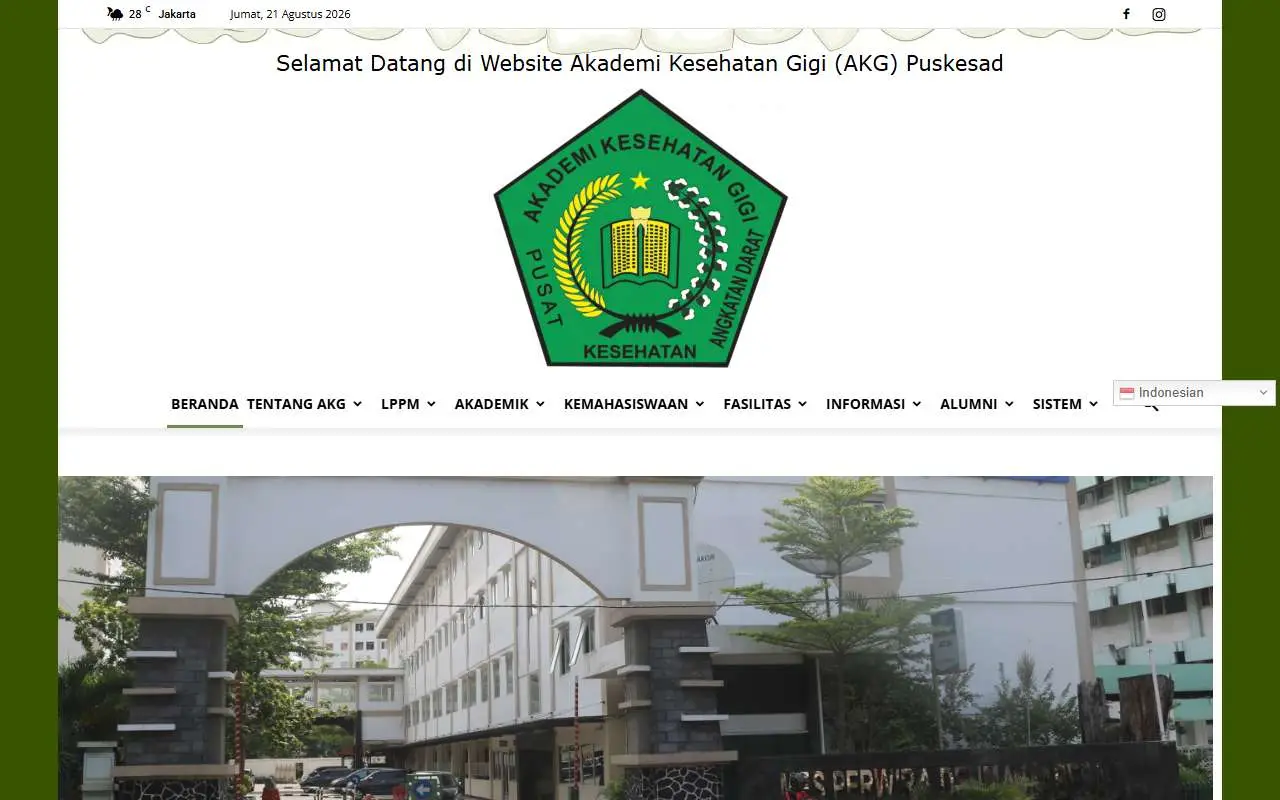 Tampilan website resmi Akademi Kesehatan Gigi Ditkesad Jakarta (akgpuskesad.ac.id)
