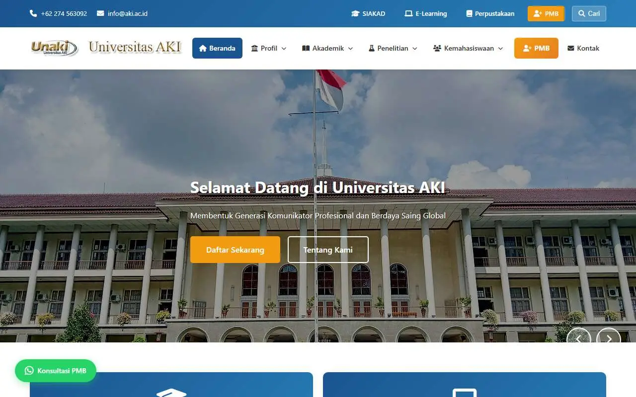 Tampilan website resmi Akademi Kebidanan Indragiri (aki.ac.id)