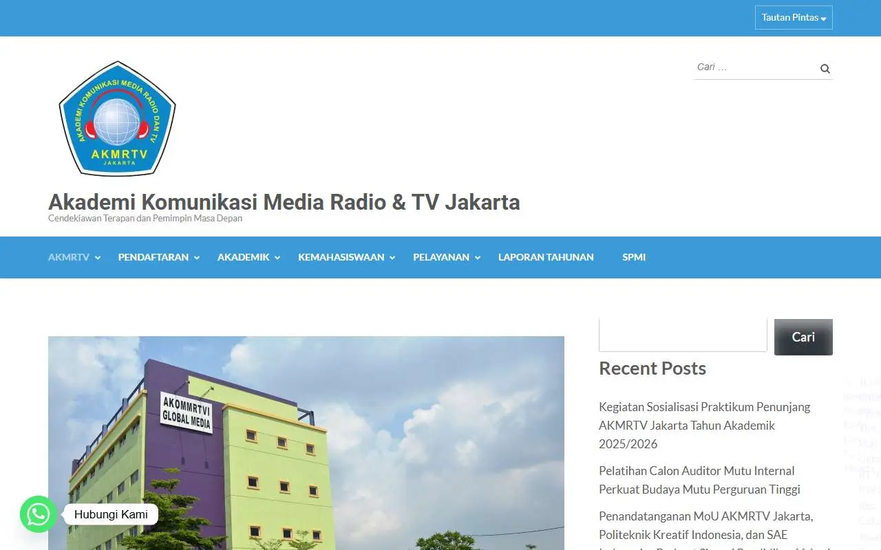 Tampilan website resmi AKMRTV Jakarta (akmrtv.ac.id)
