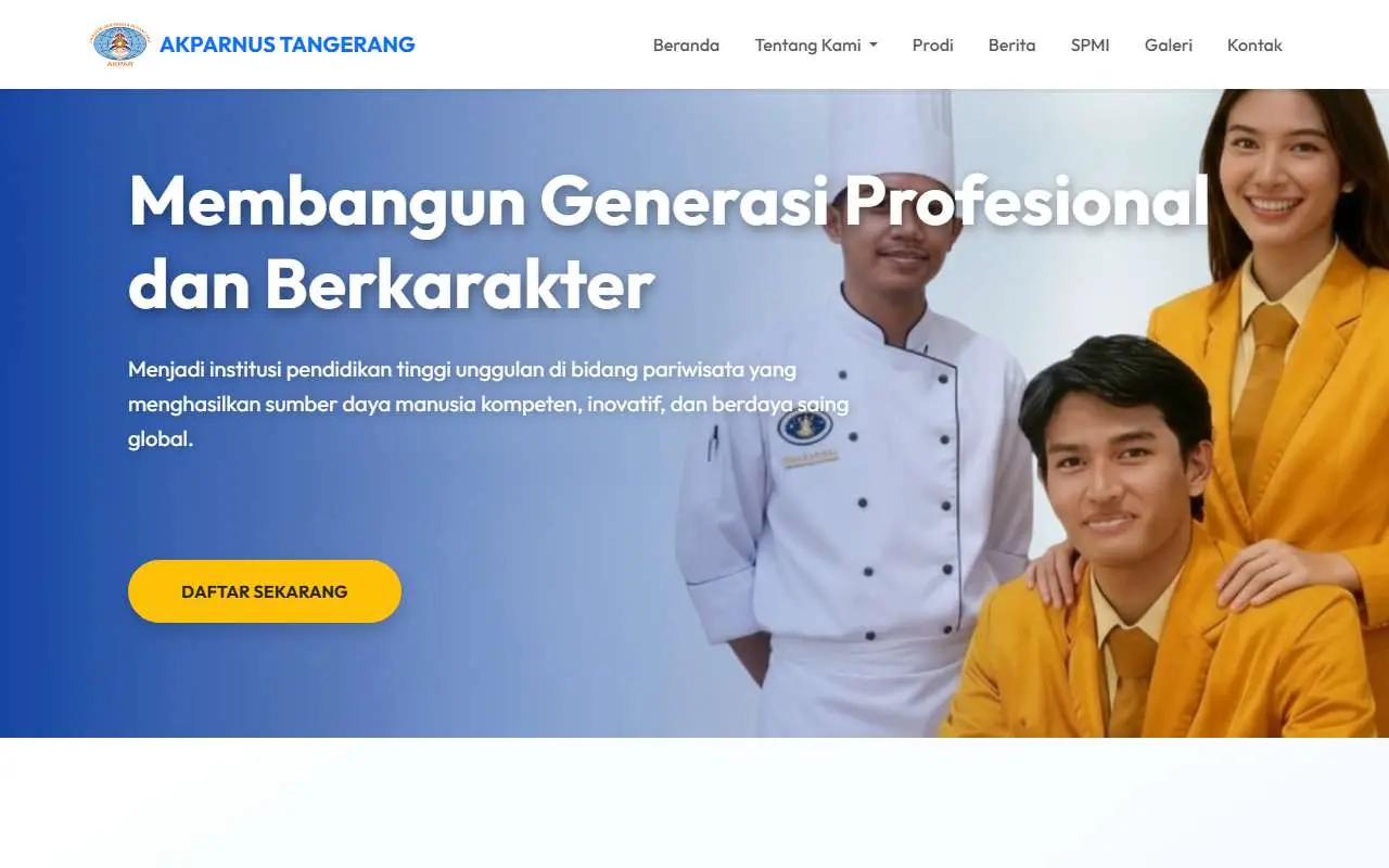 Tampilan website resmi Akademi Pariwisata Nusantara Tangerang (akparnusantara.ac.id)
