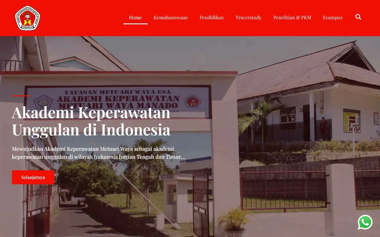 Tampilan website resmi Akademi Keperawatan Metuari Waya Manado (akper-metuariwaya.ac.id)