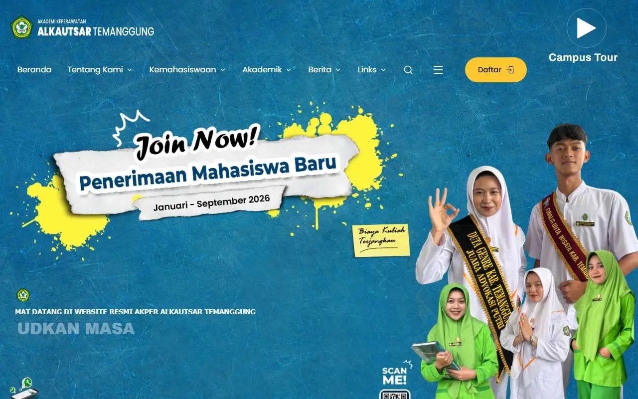 Tampilan website resmi Akademi Keperawatan Alkautsar Temanggung (akperalkautsar.ac.id)